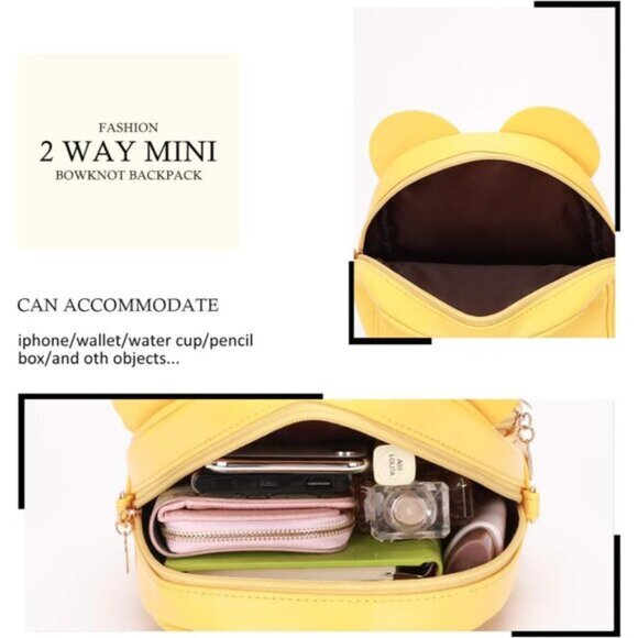 New Bowknot Polka Dot Cute Mini Backpack Convertible Shoulder Bag Purse - Yellow